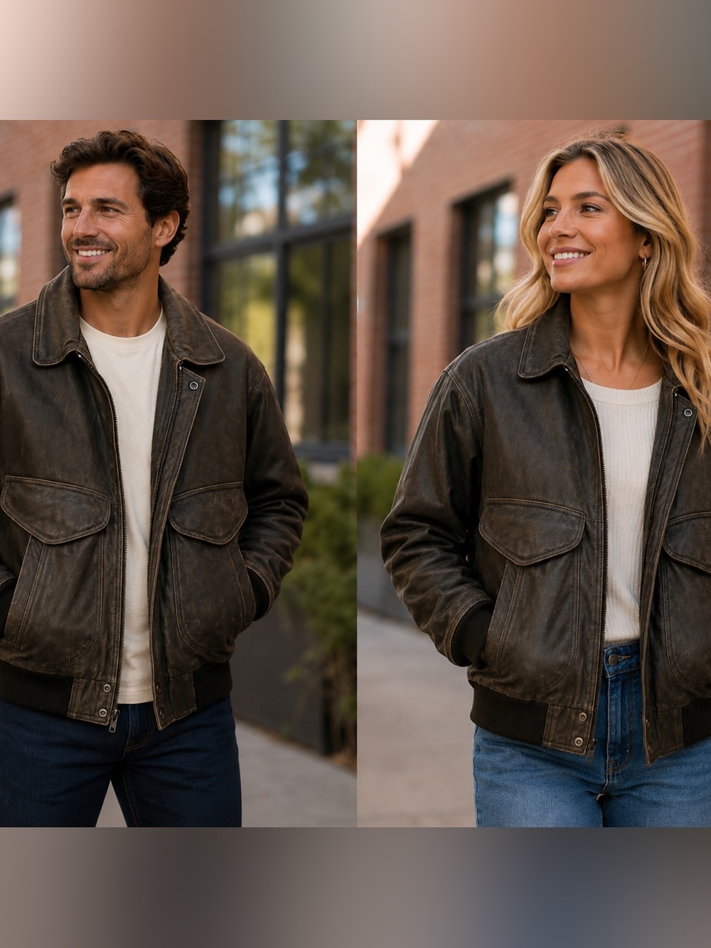 Vintage Mirage Classics Distressed Brown Leather Bomber Jacket